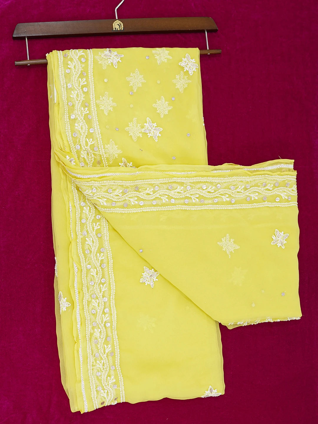 Ada Hand Embroidered Yellow Faux Georgette Lucknowi Chikankari Saree and Blouse With Gota patti Work 01A576903