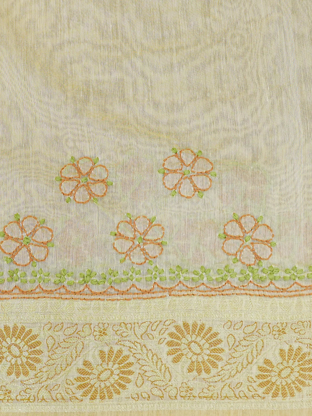 Ada Hand Embroidered Beige Chanderi Lucknowi Chikankari Saree and Blouse 01A624154