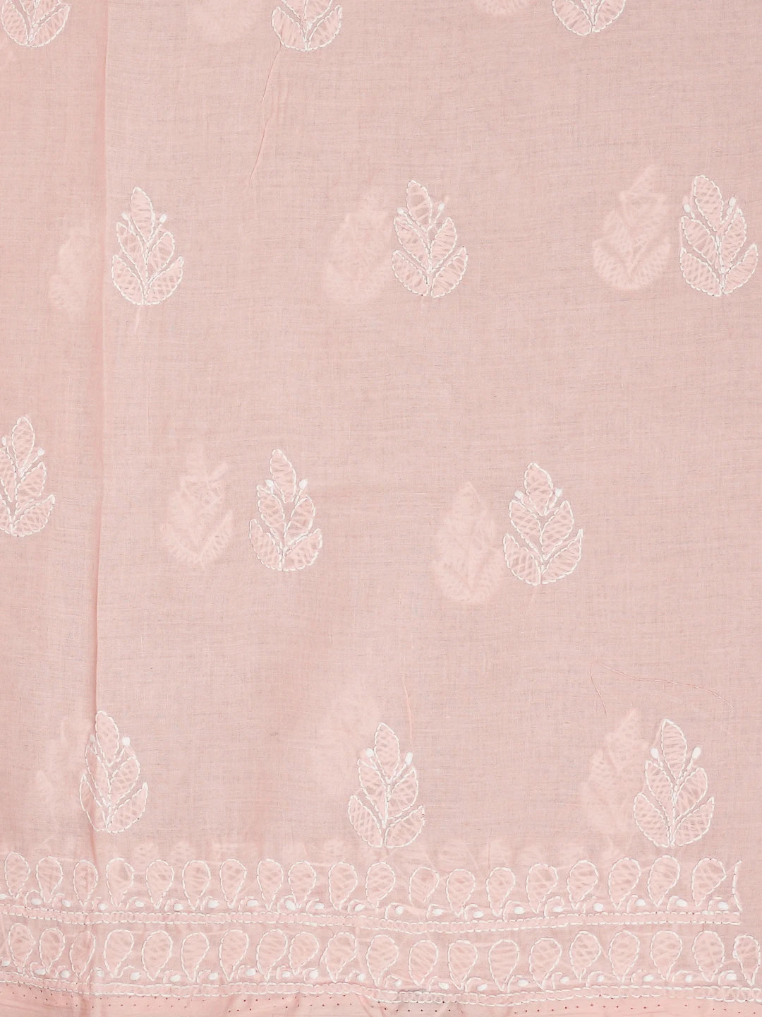 Ada Hand Embroidered Creamy Peach Cotton Lucknowi Chikankari Unstitched Suit Piece A211334