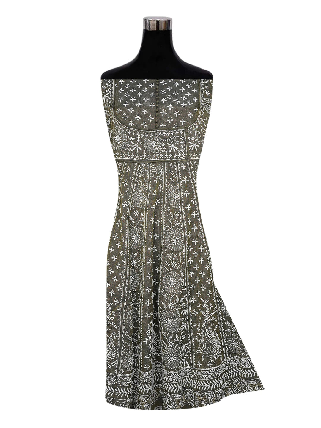 Ada Hand Embroidered Reseda Green Tissue Lucknowi Chikankari Semi-Stitched Kurta Dupatta Set 01A633272
