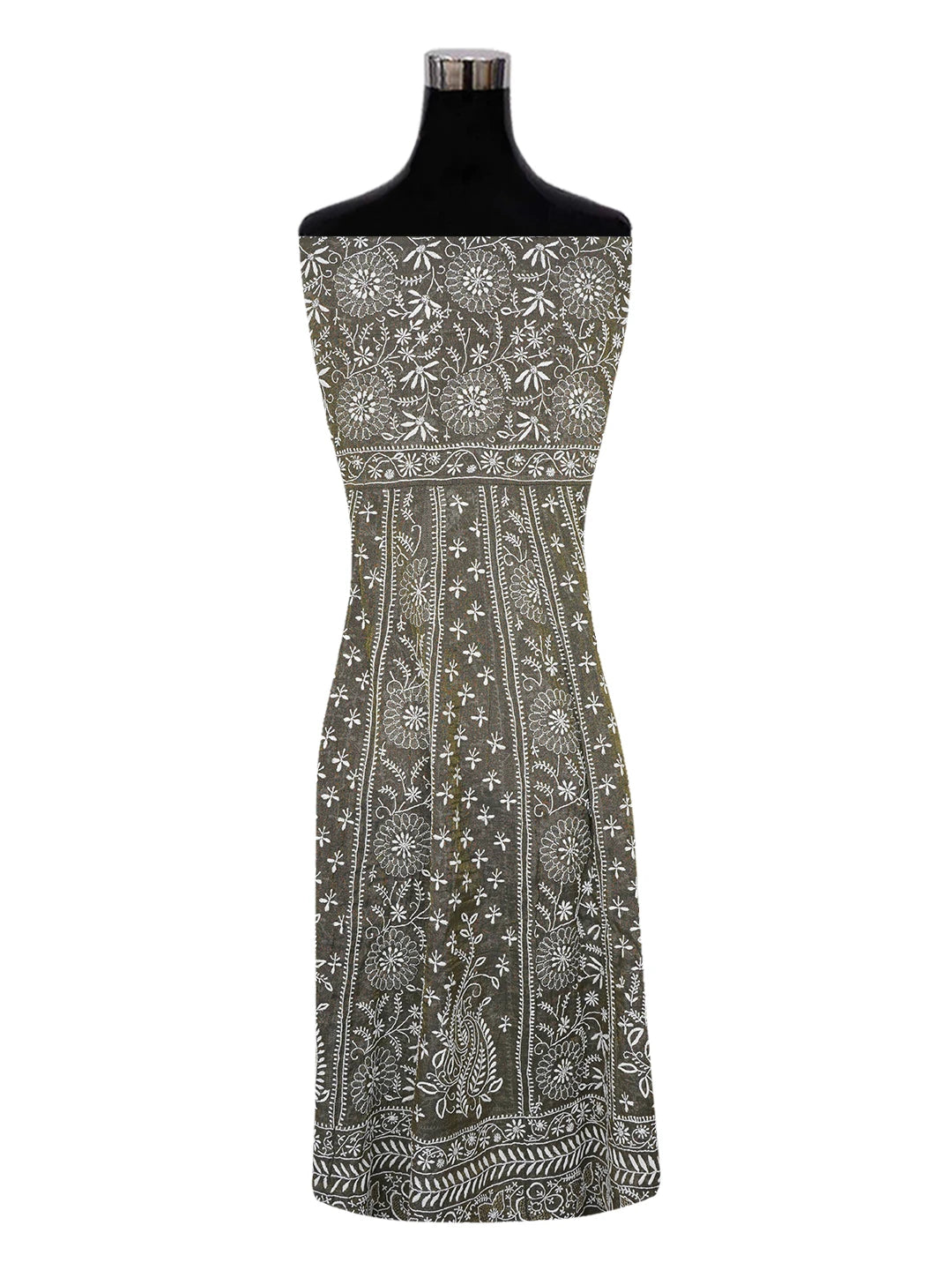 Ada Hand Embroidered Reseda Green Tissue Lucknowi Chikankari Semi-Stitched Kurta Dupatta Set 01A633272