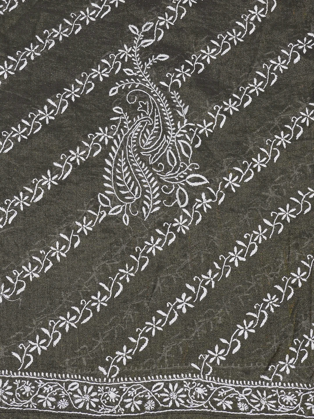 Ada Hand Embroidered Reseda Green Tissue Lucknowi Chikankari Semi-Stitched Kurta Dupatta Set 01A633272