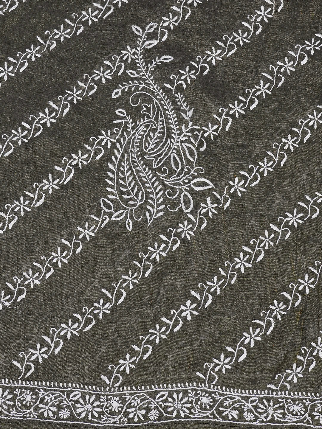 Ada Hand Embroidered Reseda Green Tissue Lucknowi Chikankari Semi-Stitched Kurta Dupatta Set 01A633272