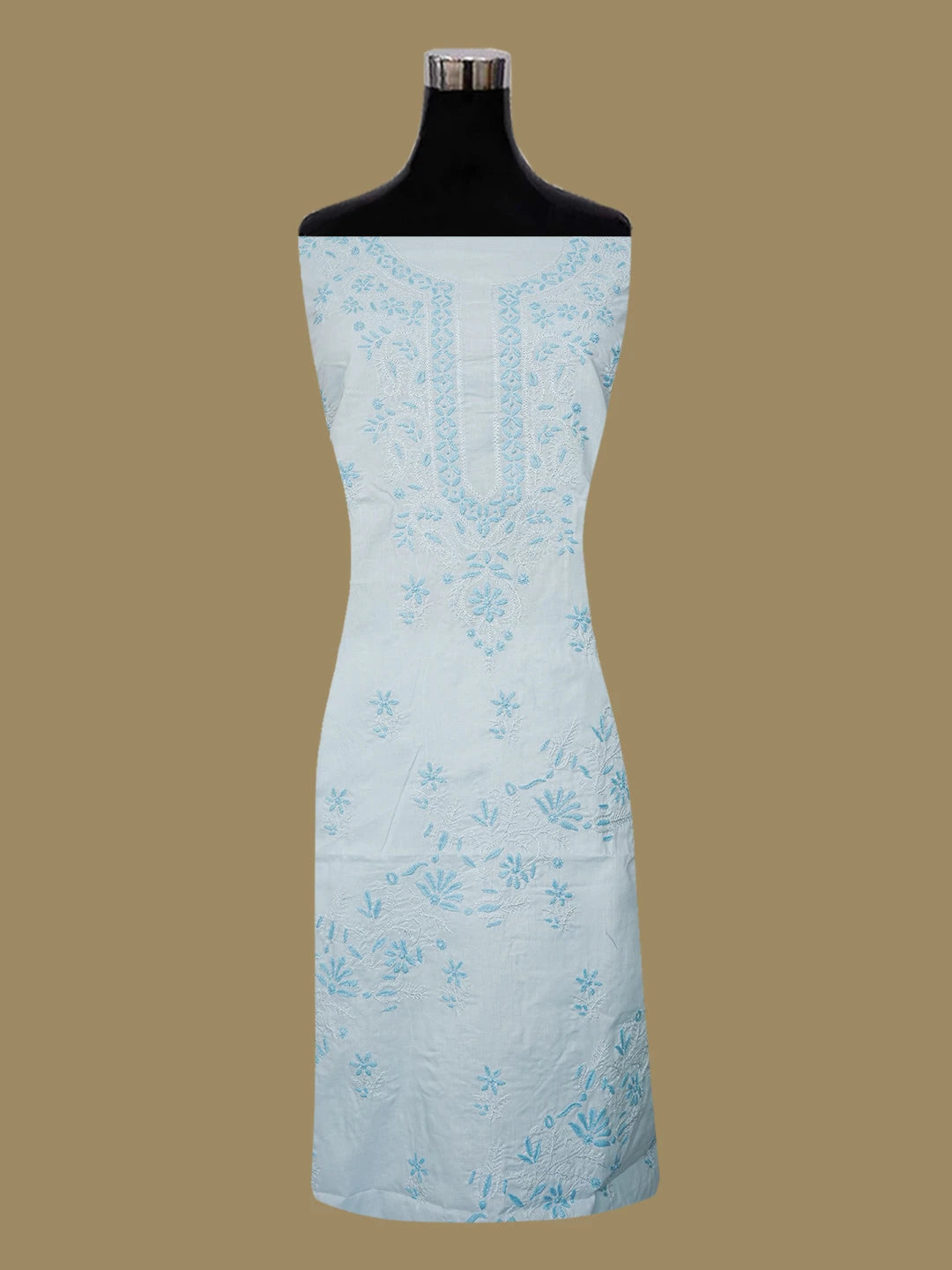 Ada Hand Embroidered Sky Blue Cotton Lucknowi Chikankari Unstitched Suit Piece A211341