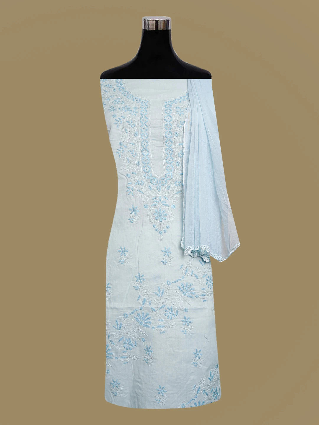 Ada Hand Embroidered Sky Blue Cotton Lucknowi Chikankari Unstitched Suit Piece A211341