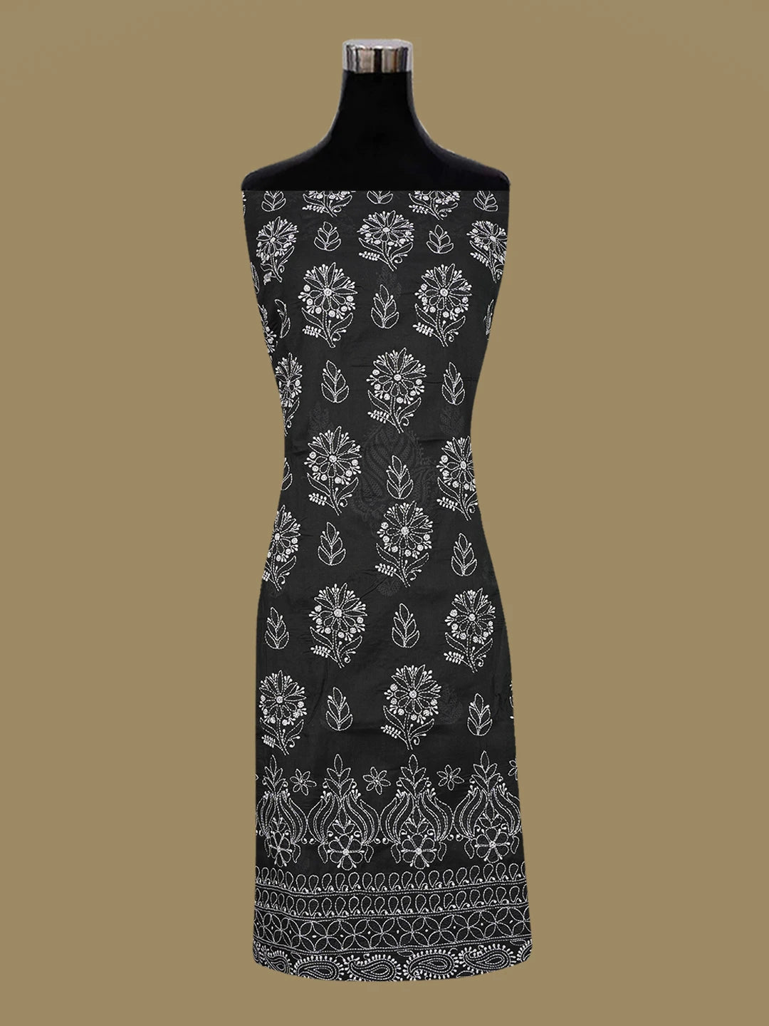 Ada Hand Embroidered Black Cotton Lucknowi Chikankari Unstitched Suit Piece A211330