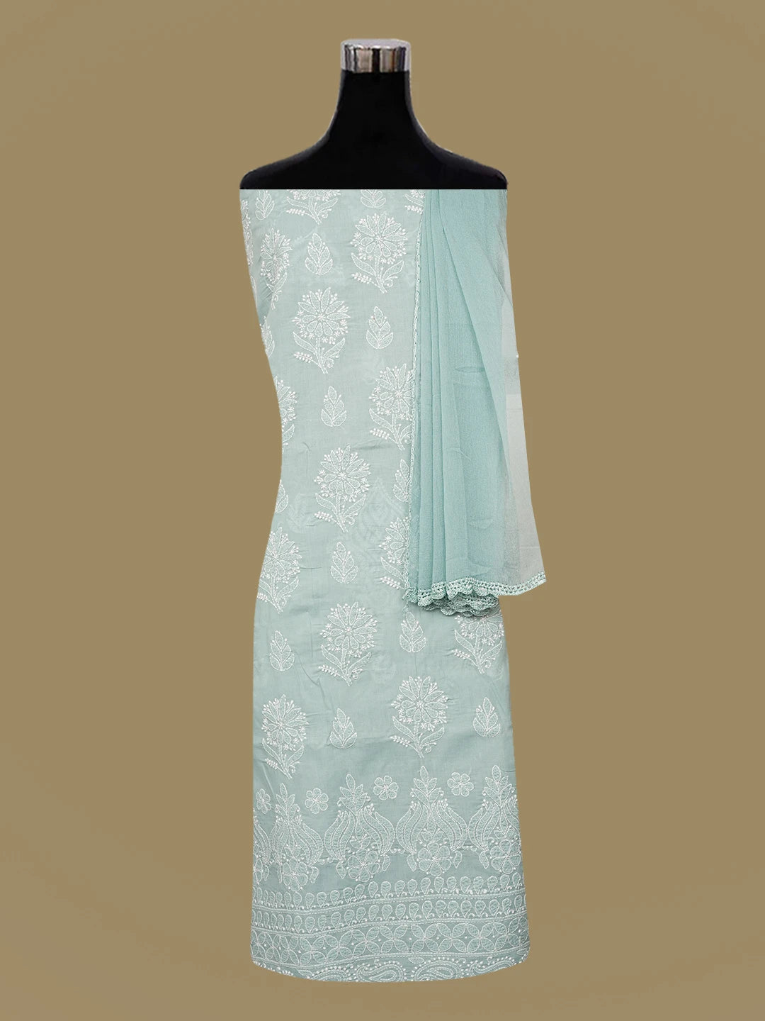 Ada Hand Embroidered Grey Cotton Lucknowi Chikankari Unstitched Suit Piece A211331