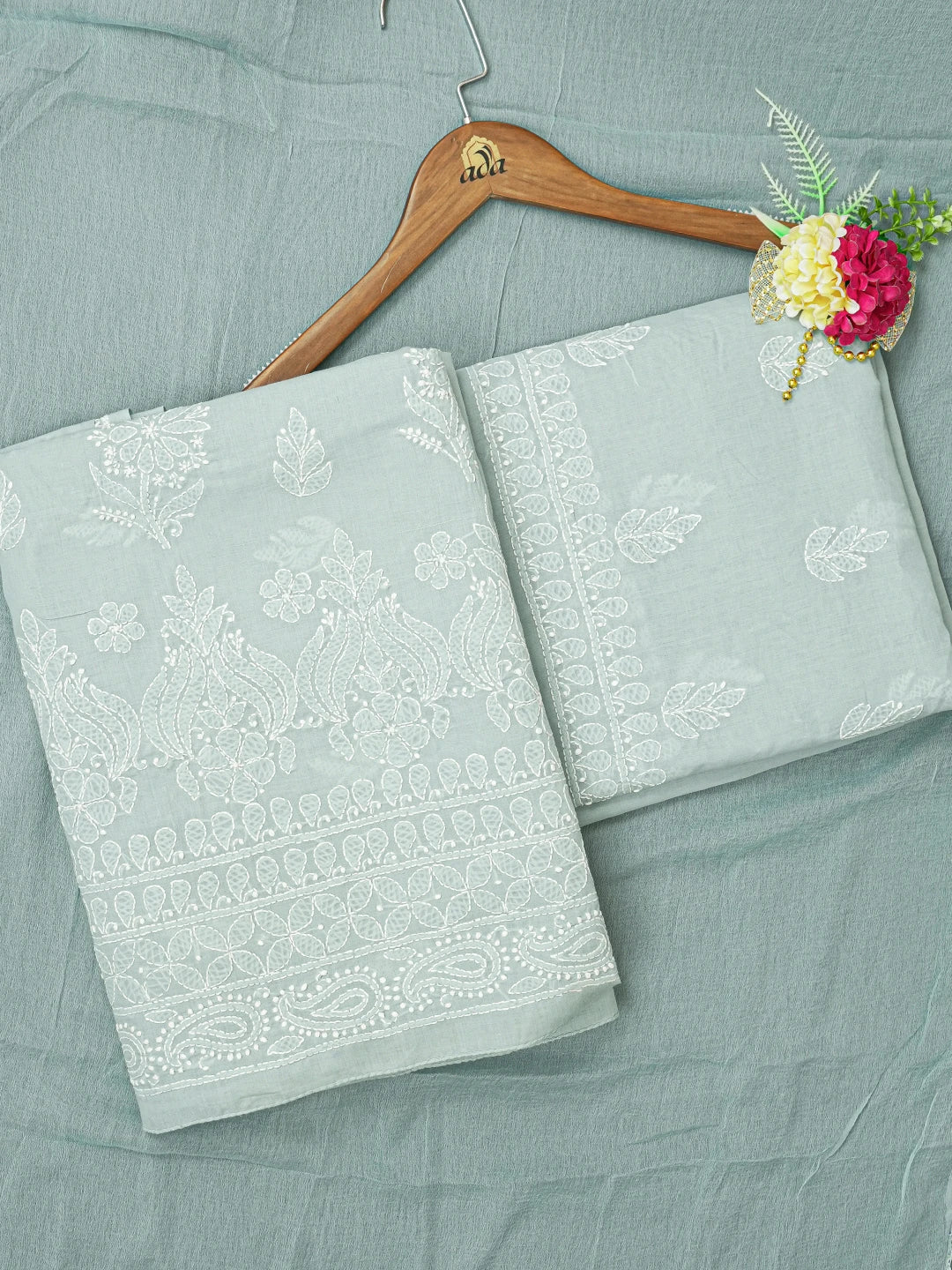 Ada Hand Embroidered Grey Cotton Lucknowi Chikankari Unstitched Suit Piece A211331
