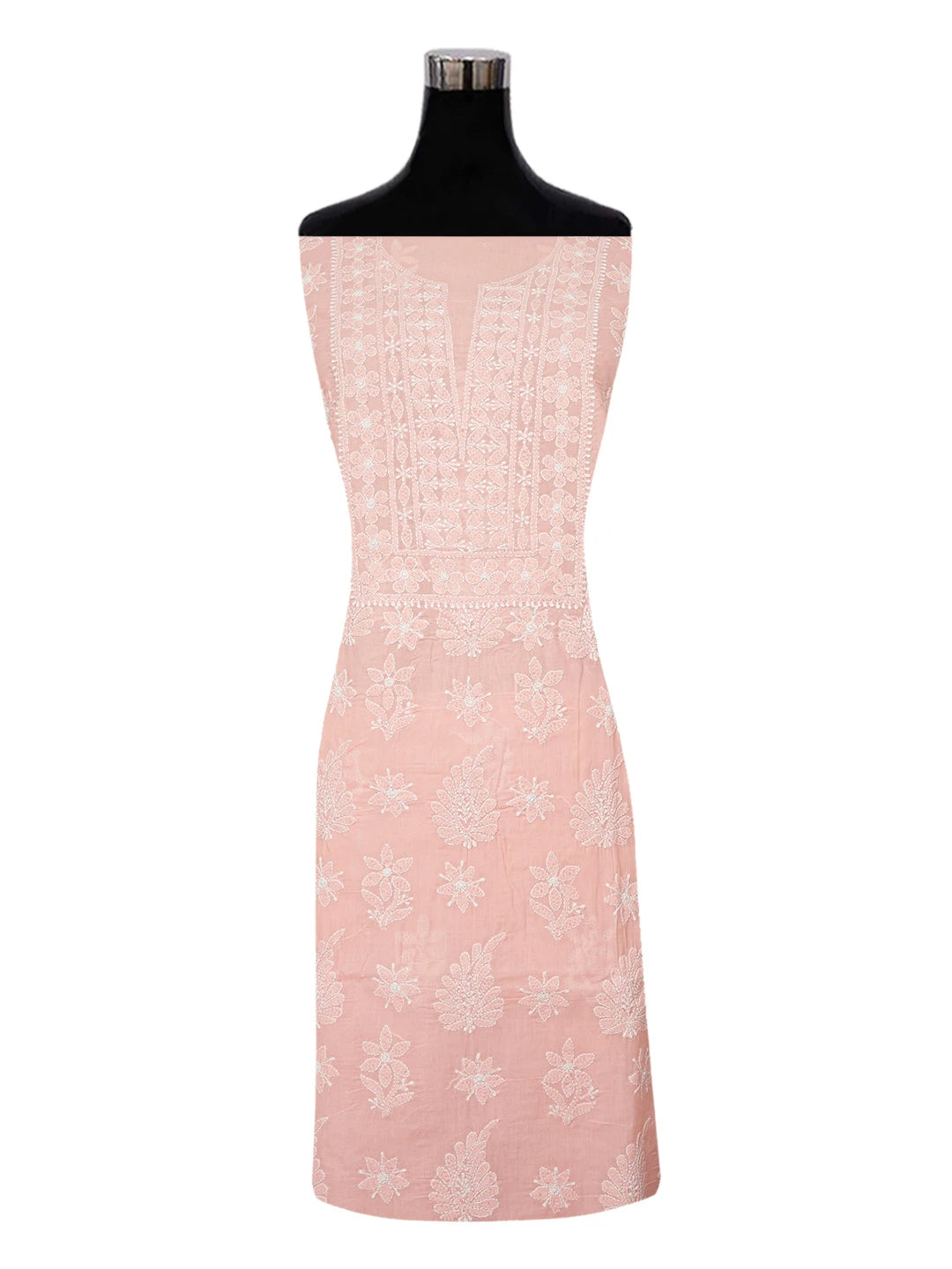 Ada Hand Embroidered Blushing Peach Cotton Lucknowi Chikankari Unstitched Suit Piece A211329