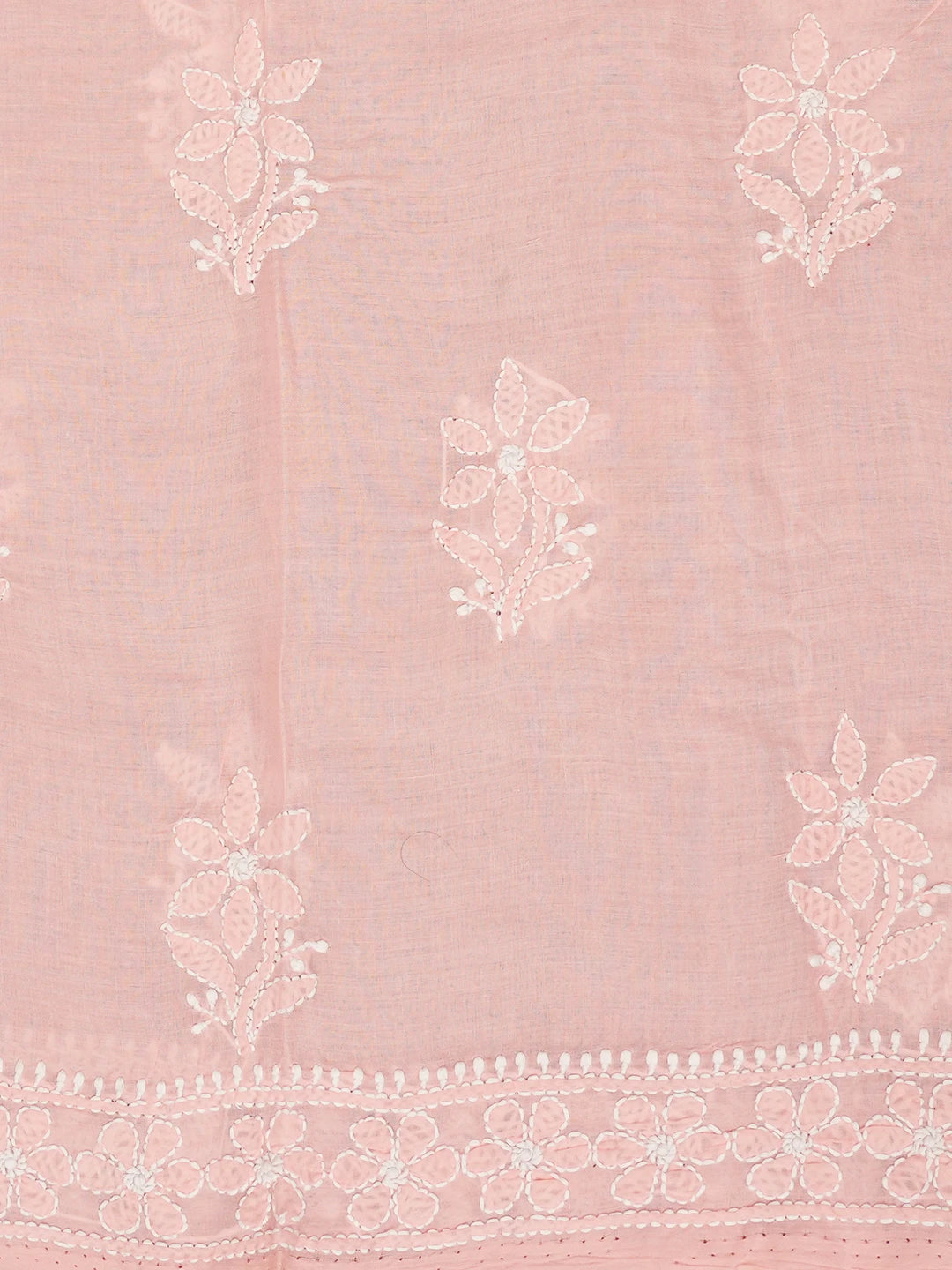 Ada Hand Embroidered Blushing Peach Cotton Lucknowi Chikankari Unstitched Suit Piece A211329