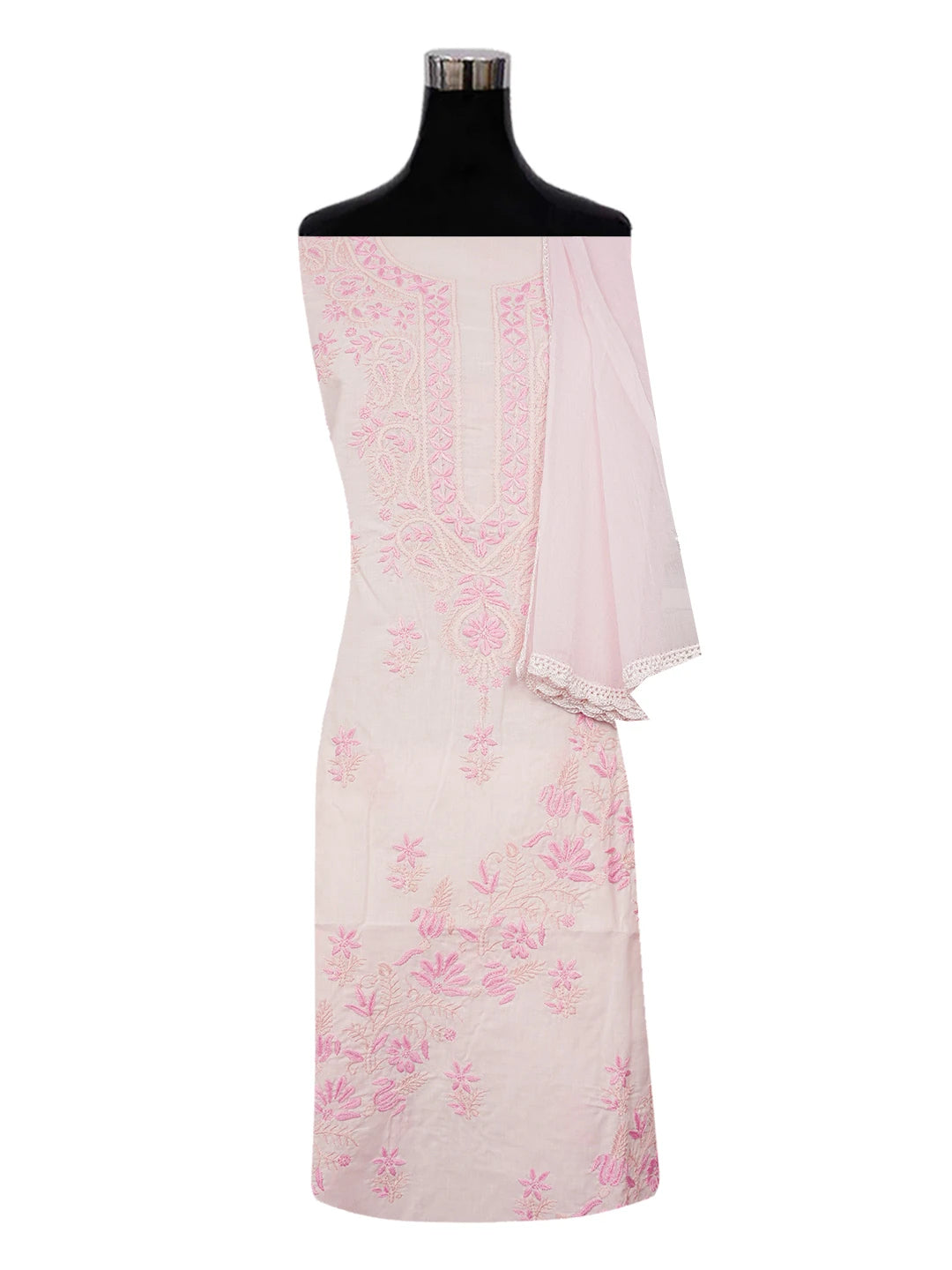 Ada Hand Embroidered Pastel Pink Cotton Lucknowi Chikankari Unstitched Suit Piece A211339