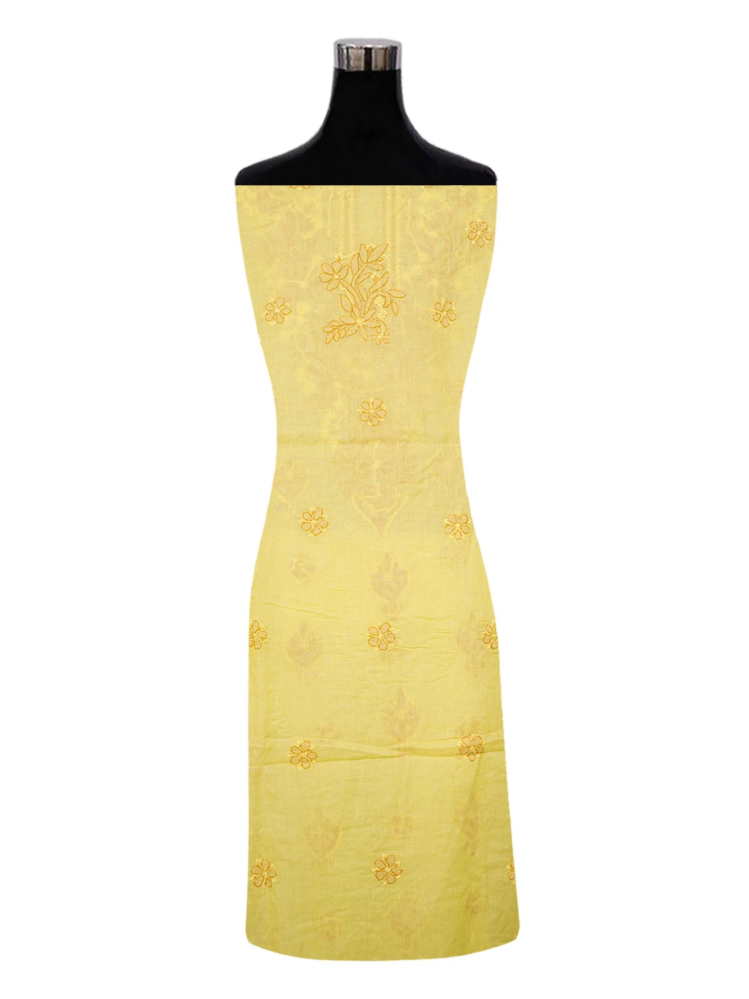 Ada Hand Embroidered Yellow Cotton Lucknowi Chikankari Unstitched Suit Piece A211336