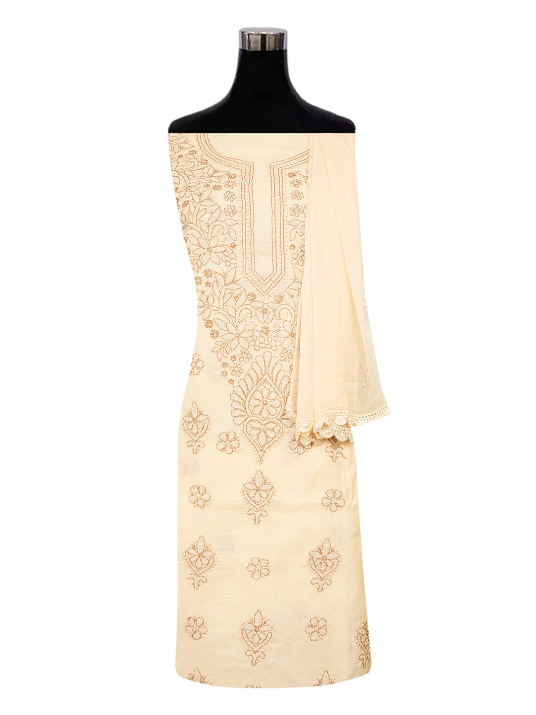 Ada Hand Embroidered Peach Cotton Lucknowi Chikankari Unstitched Suit Piece A211338