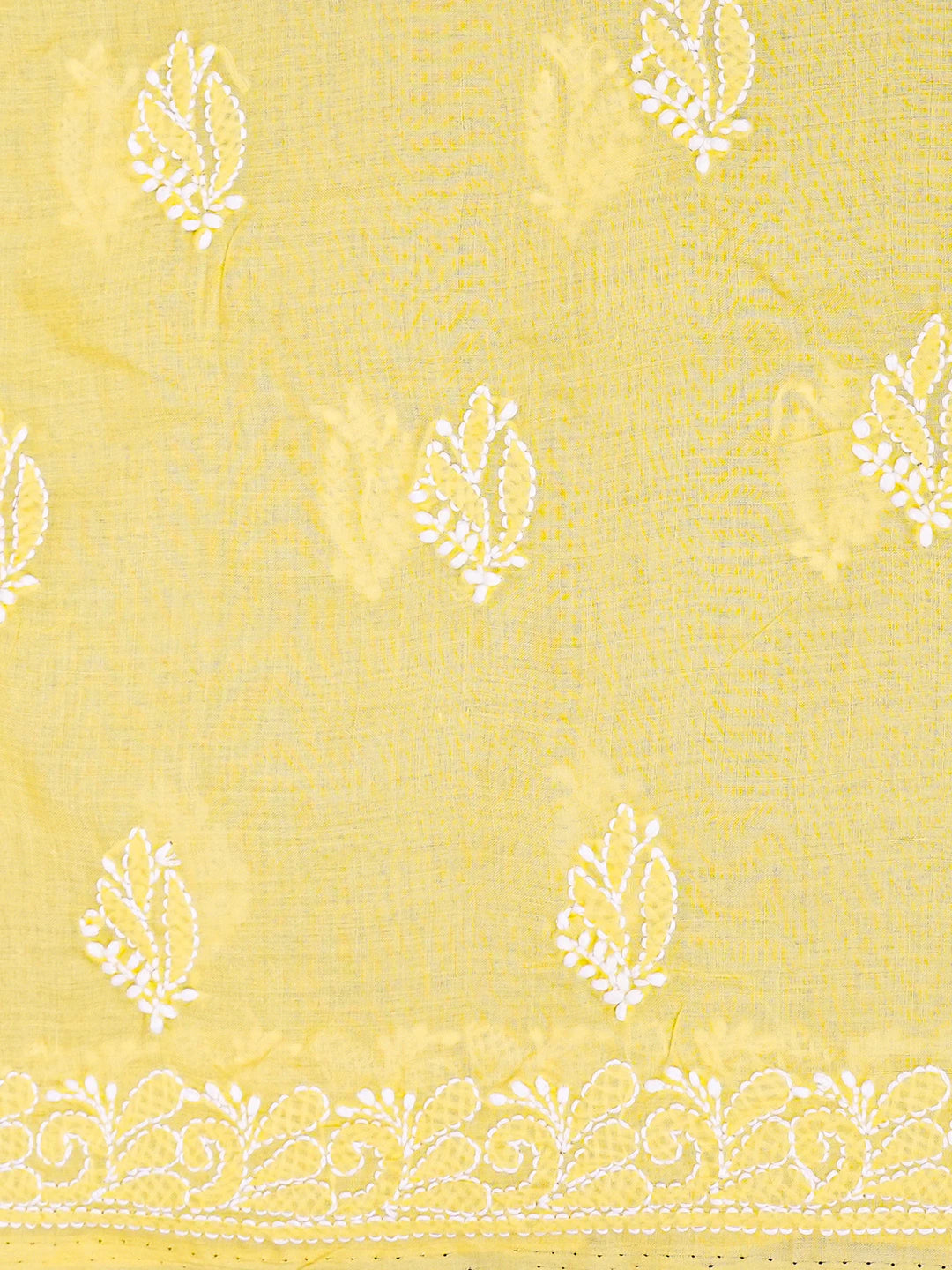 Ada Hand Embroidered Yellow Cotton Lucknowi Chikankari Unstitched Suit Piece A211349