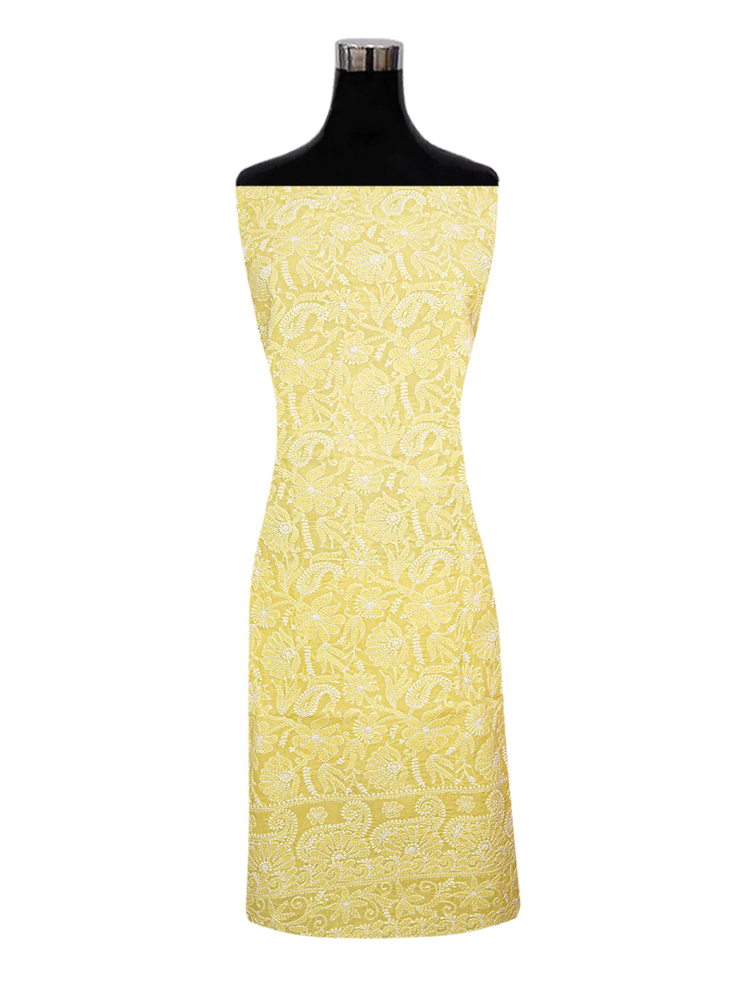 Ada Hand Embroidered Yellow Cotton Lucknowi Chikankari Unstitched Suit Piece A211349