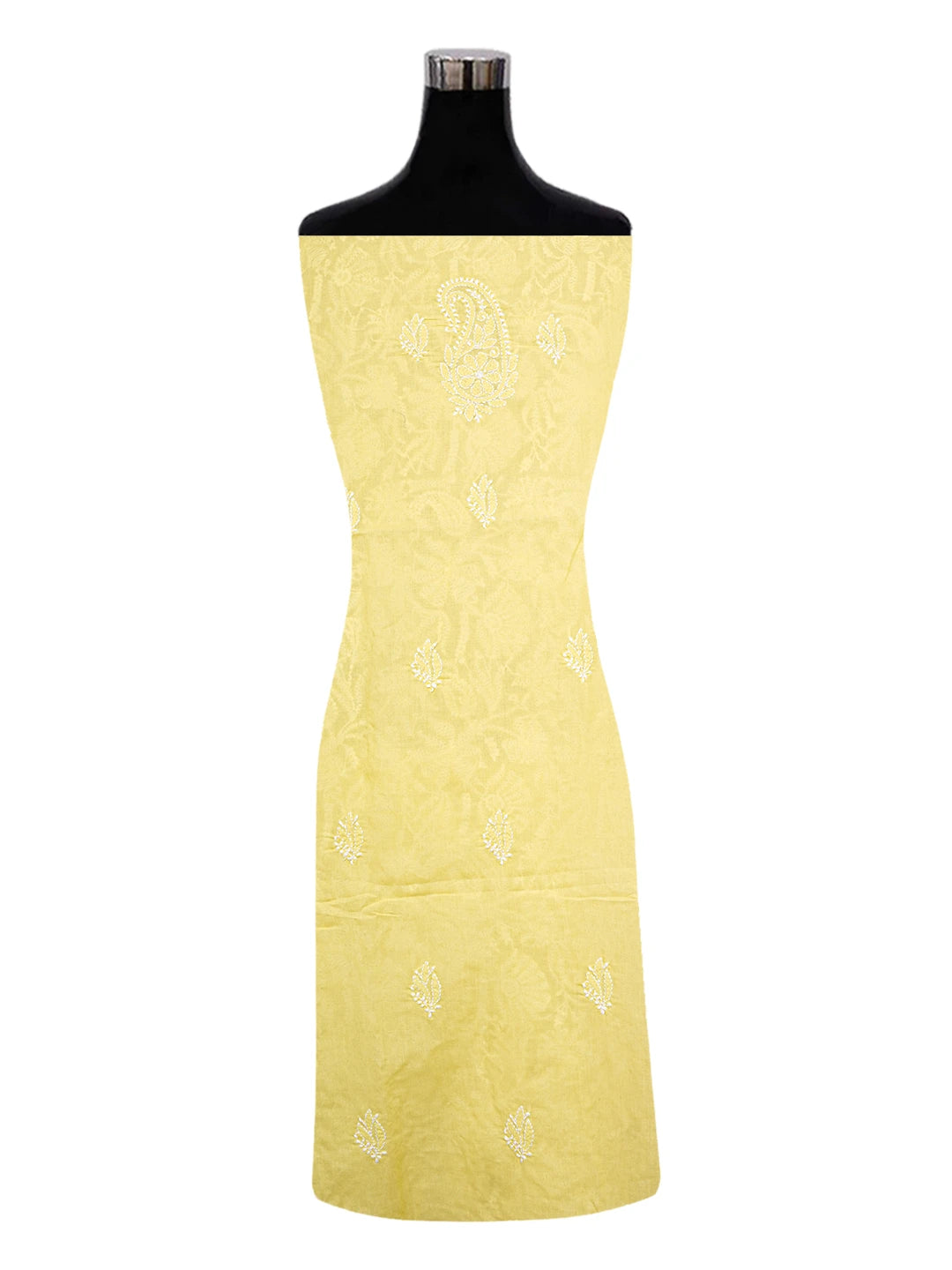 Ada Hand Embroidered Yellow Cotton Lucknowi Chikankari Unstitched Suit Piece A211349