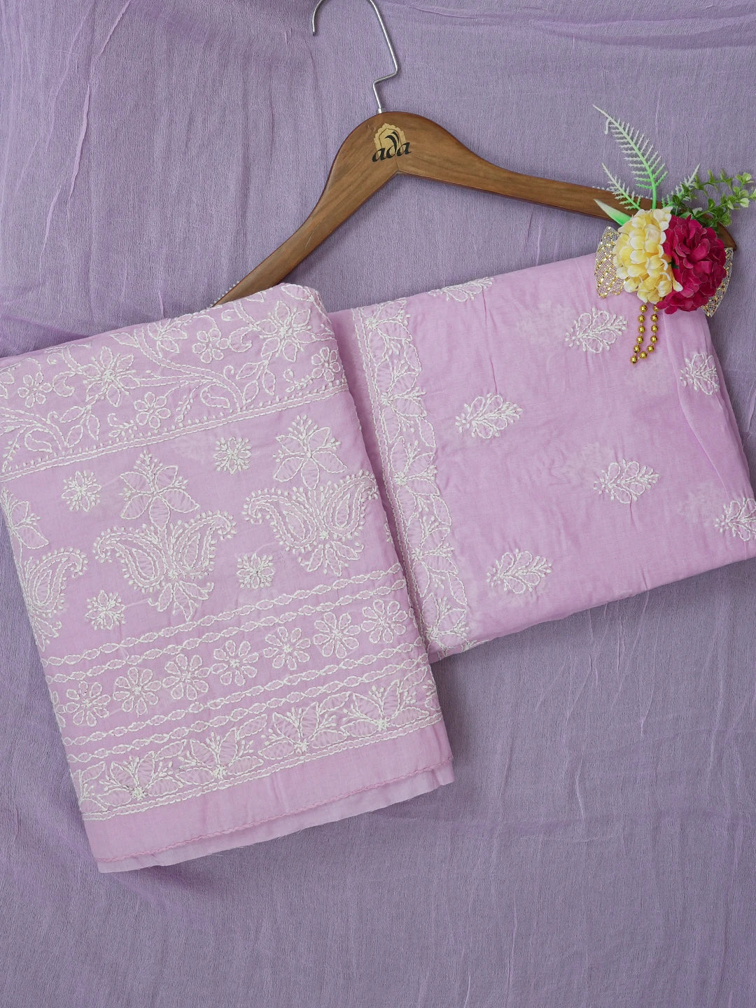 Ada Hand Embroidered Lavender Cotton Lucknowi Chikankari Unstitched Suit Piece A211352