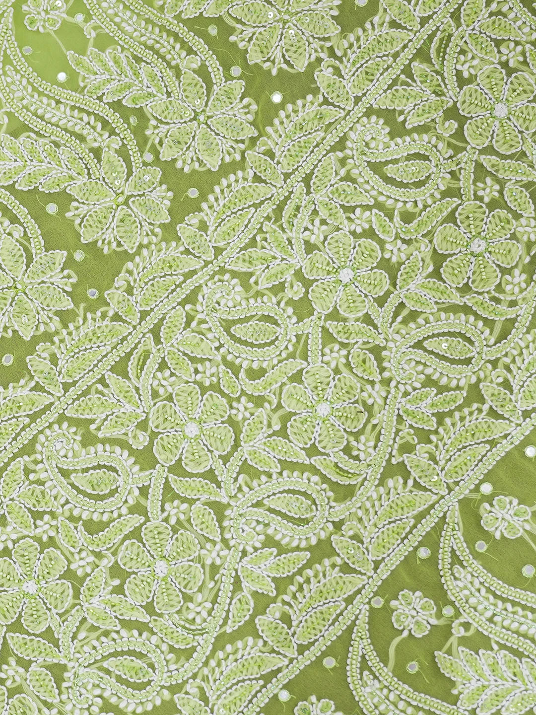 Ada Hand Embroidered Green Georgette Lucknowi Chikankari Saree/Blouse With Cutdana Work 01A580252