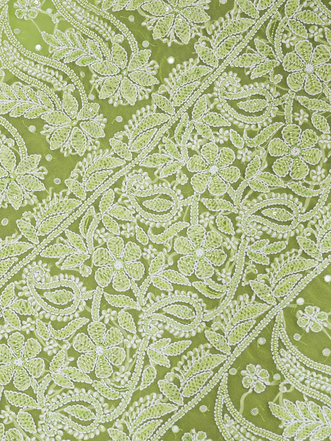 Ada Hand Embroidered Green Georgette Lucknowi Chikankari Saree/Blouse With Cutdana Work 01A580252