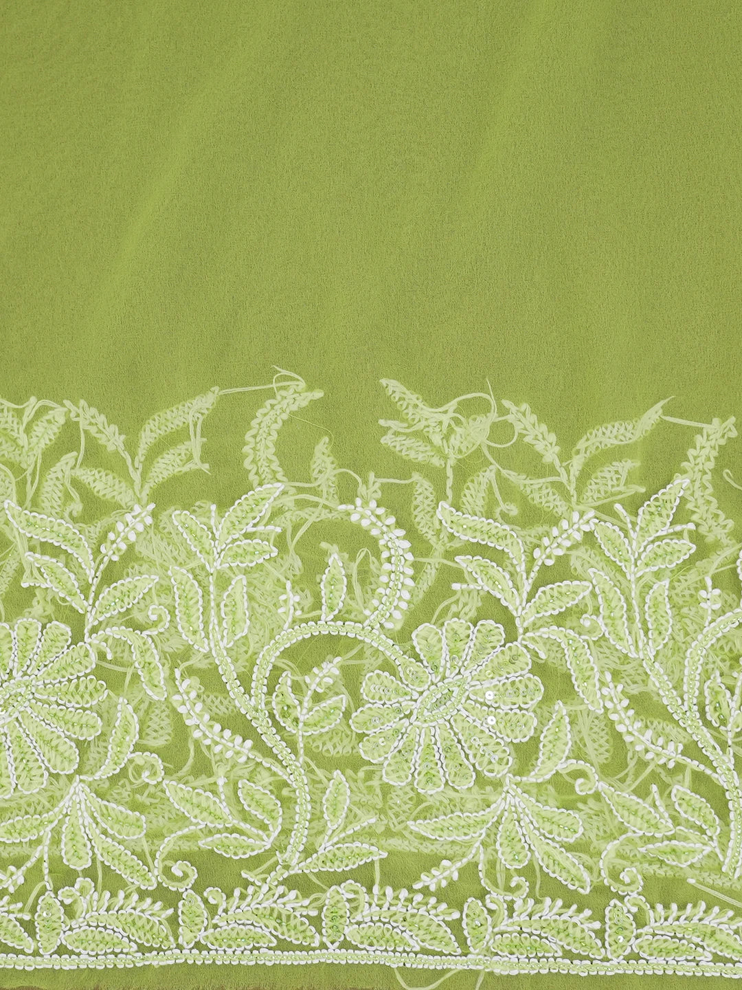 Ada Hand Embroidered Green Georgette Lucknowi Chikankari Saree/Blouse With Cutdana Work 01A580252