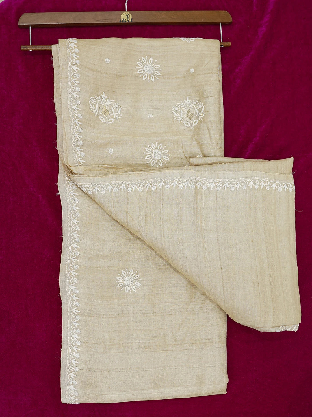 Ada Hand Embroidered Fawn Silk Lucknowi Chikankari Saree and Blouse 01A626862