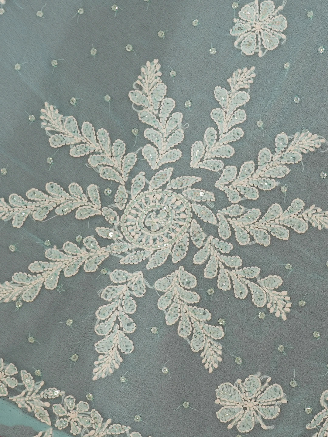 Ada Hand Embroidered Light Sky Blue Georgette Lucknowi Chikankari Saree/Blouse With Cutdana Work 01A572675