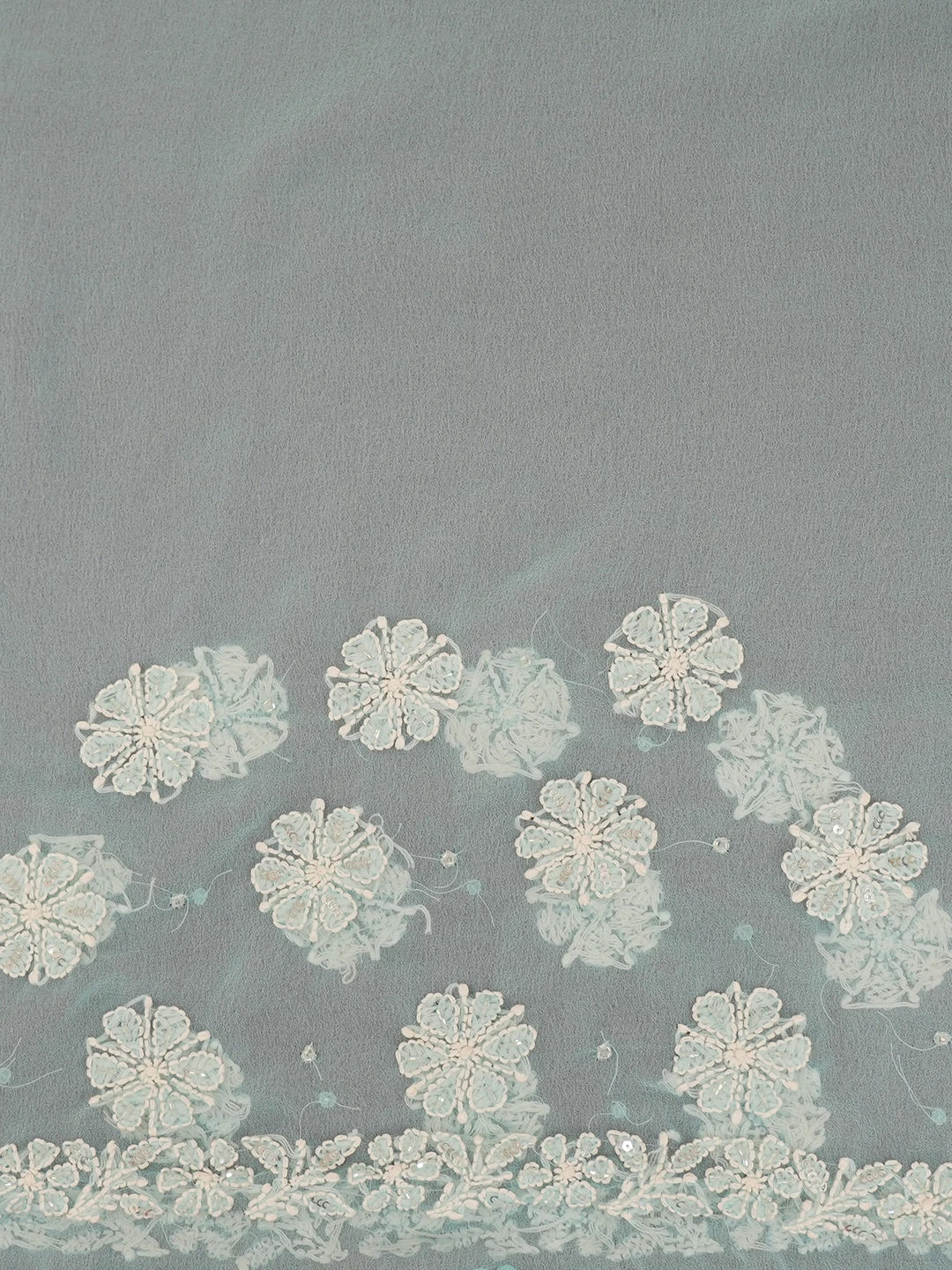 Ada Hand Embroidered Light Sky Blue Georgette Lucknowi Chikankari Saree/Blouse With Cutdana Work 01A572675