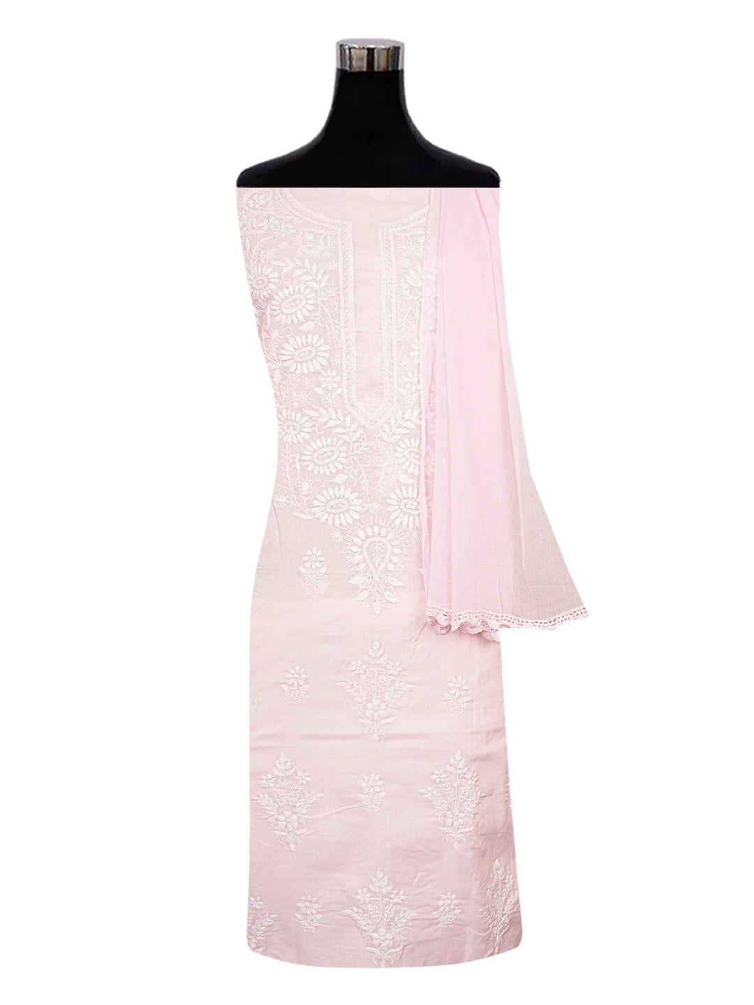Ada Hand Embroidered Light Pink Cotton Lucknowi Chikankari Unstitched Suit Piece A211347
