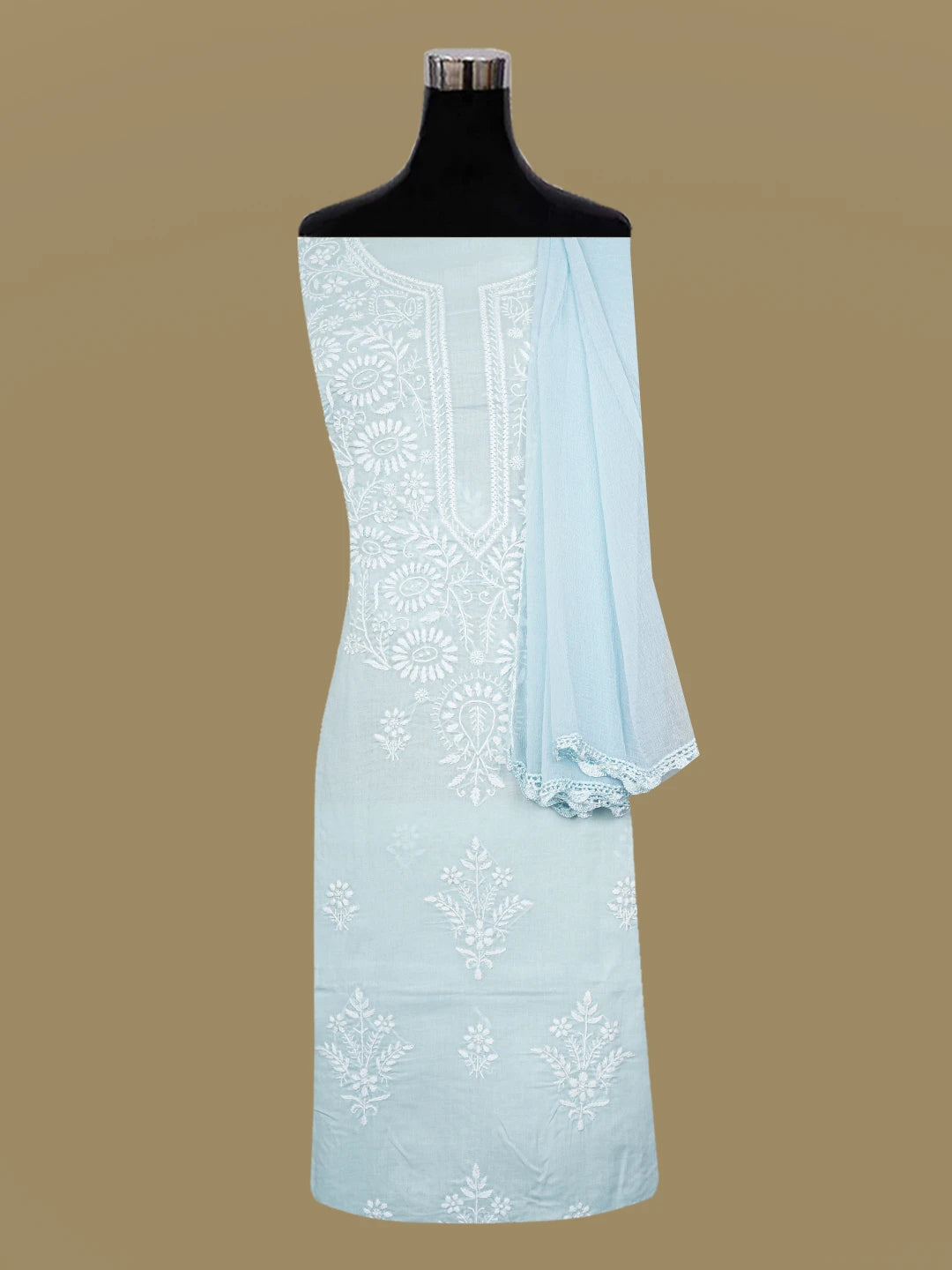 Ada Hand Embroidered Sky Blue Cotton Lucknowi Chikankari Unstitched Suit Piece A211344