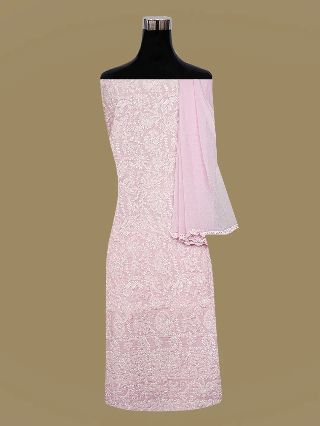 Ada Hand Embroidered Pink Cotton Lucknowi Chikankari Unstitched Suit Piece A211351