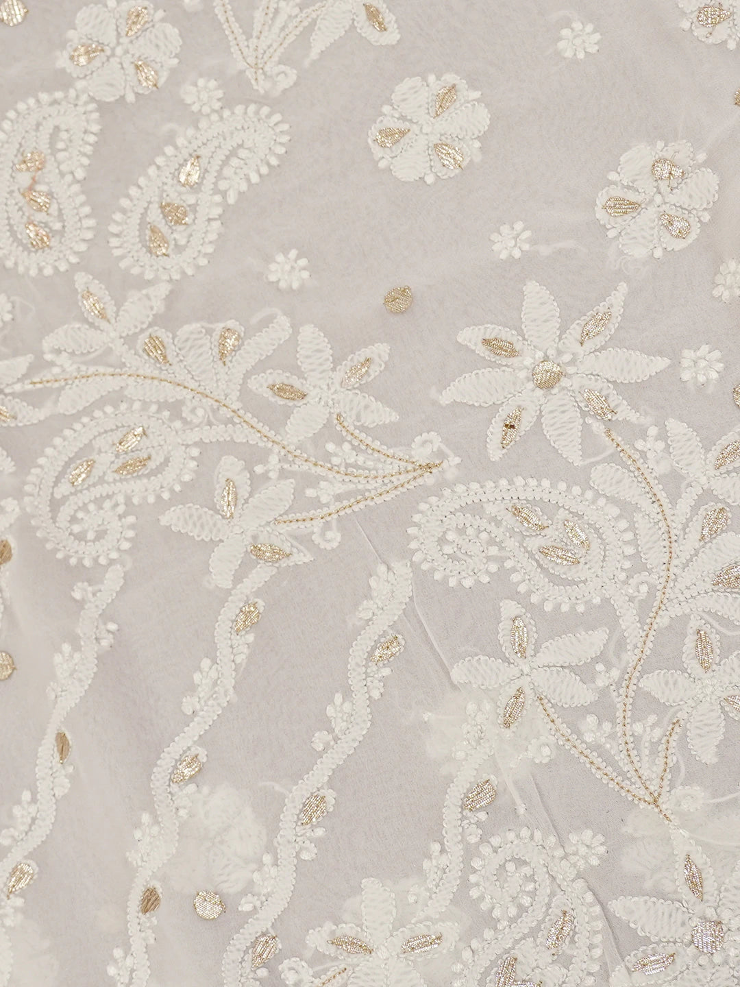 Ada Hand Embroidered White Viscose Georgette Lucknowi Chikankari Saree With Blouse And Gota Patti Work 01A604473