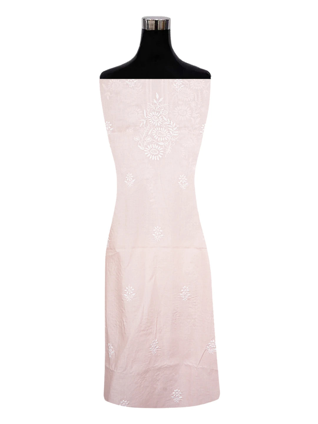 Ada Hand Embroidered Pastel Peach Pink Cotton Lucknowi Chikankari Unstitched Suit Piece A211345