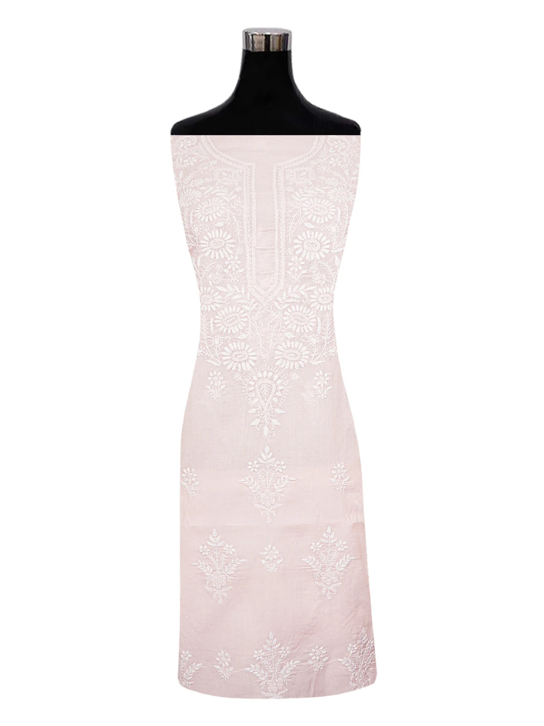 Ada Hand Embroidered Pastel Peach Pink Cotton Lucknowi Chikankari Unstitched Suit Piece A211345