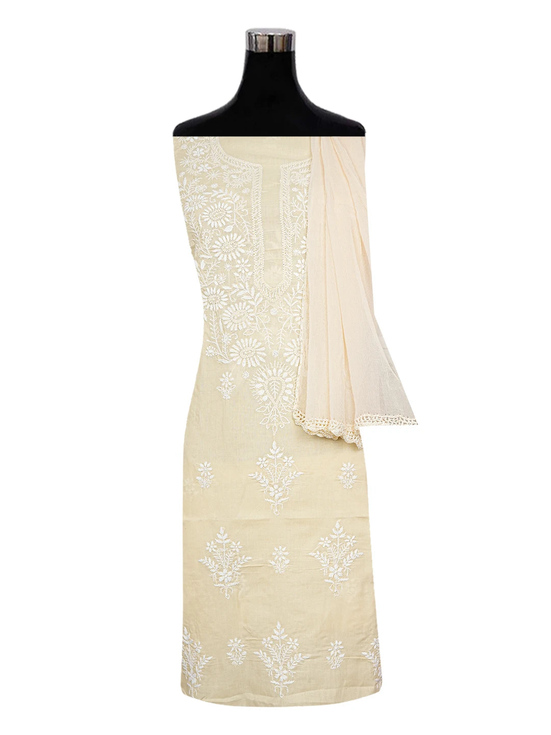 Ada Hand Embroidered Fawn Cotton Lucknowi Chikankari Unstitched Suit Piece A211343