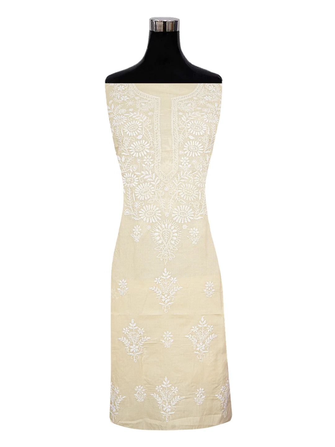Ada Hand Embroidered Fawn Cotton Lucknowi Chikankari Unstitched Suit Piece A211343