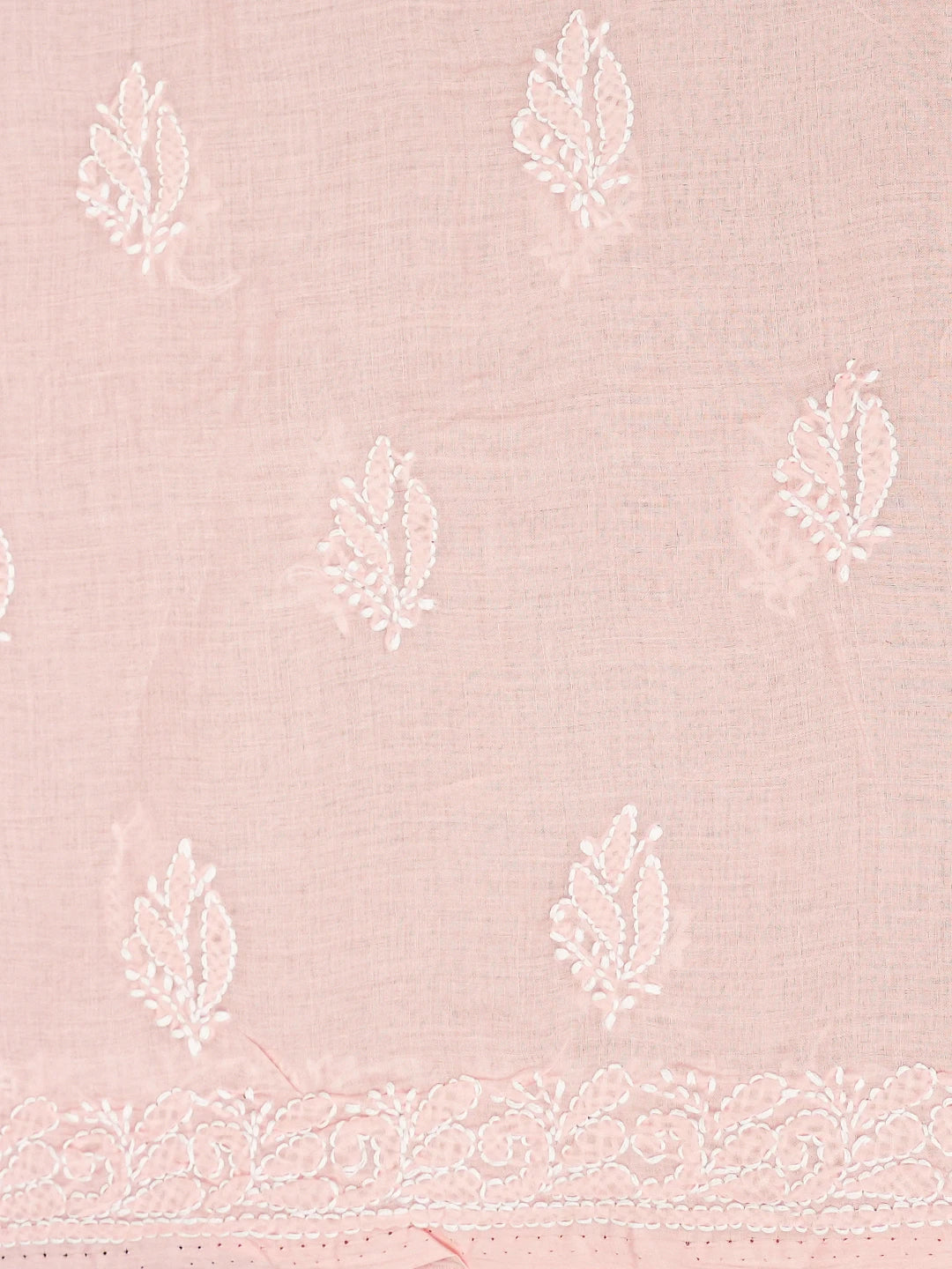 Ada Hand Embroidered Candlelight Peach Cotton Lucknowi Chikankari Unstitched Suit Piece A211350