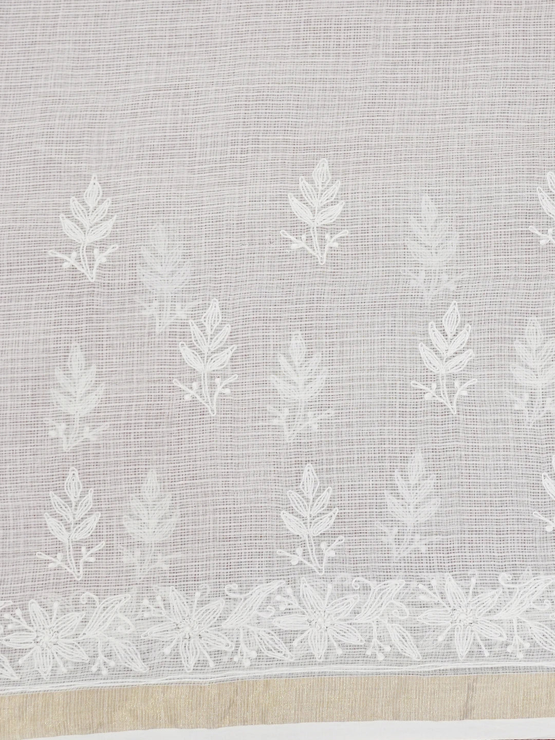 Ada Hand Embroidered White Kota Lucknowi Chikankari Saree and Blouse 01A624012