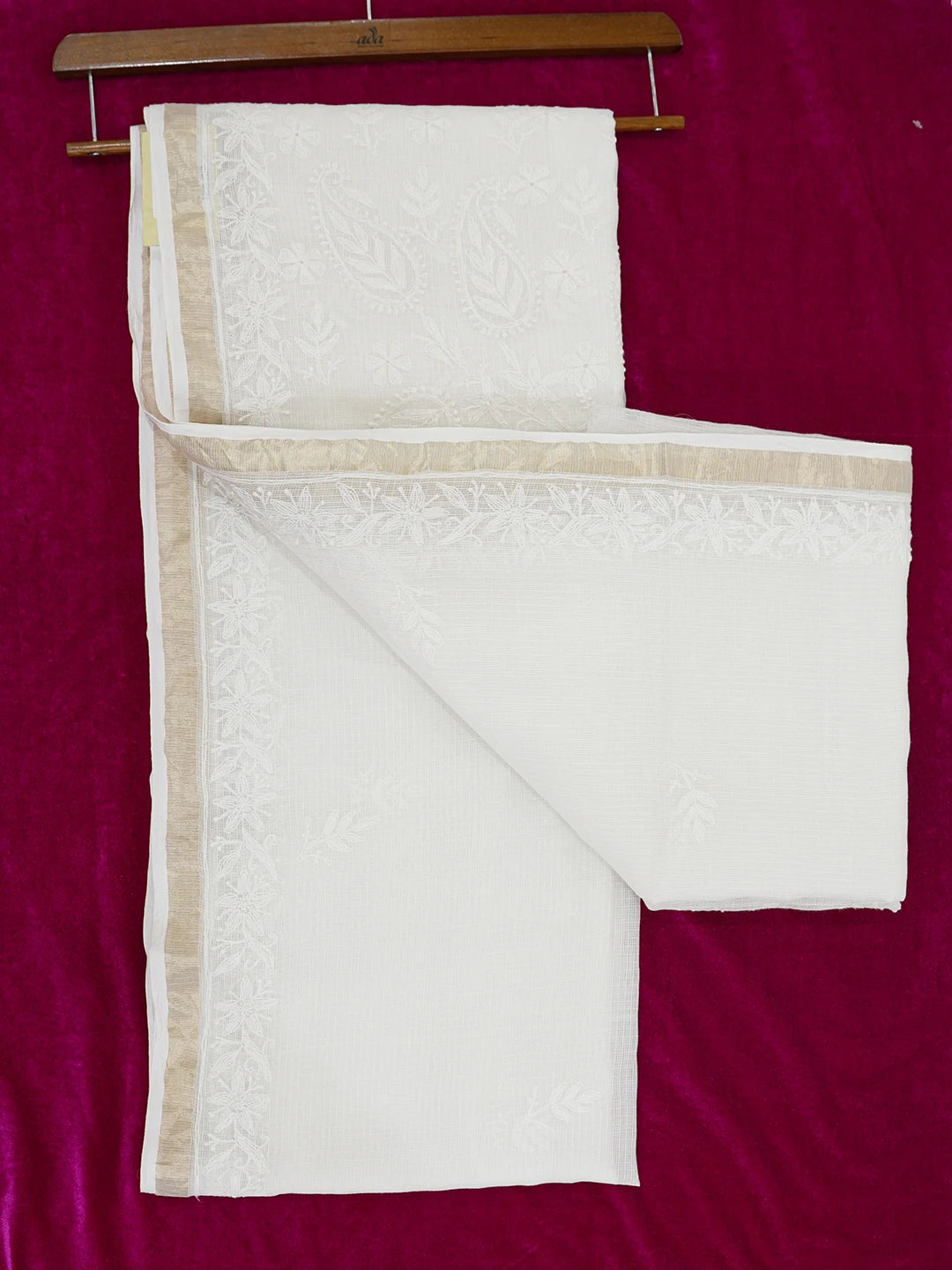 Ada Hand Embroidered White Kota Lucknowi Chikankari Saree and Blouse 01A624012