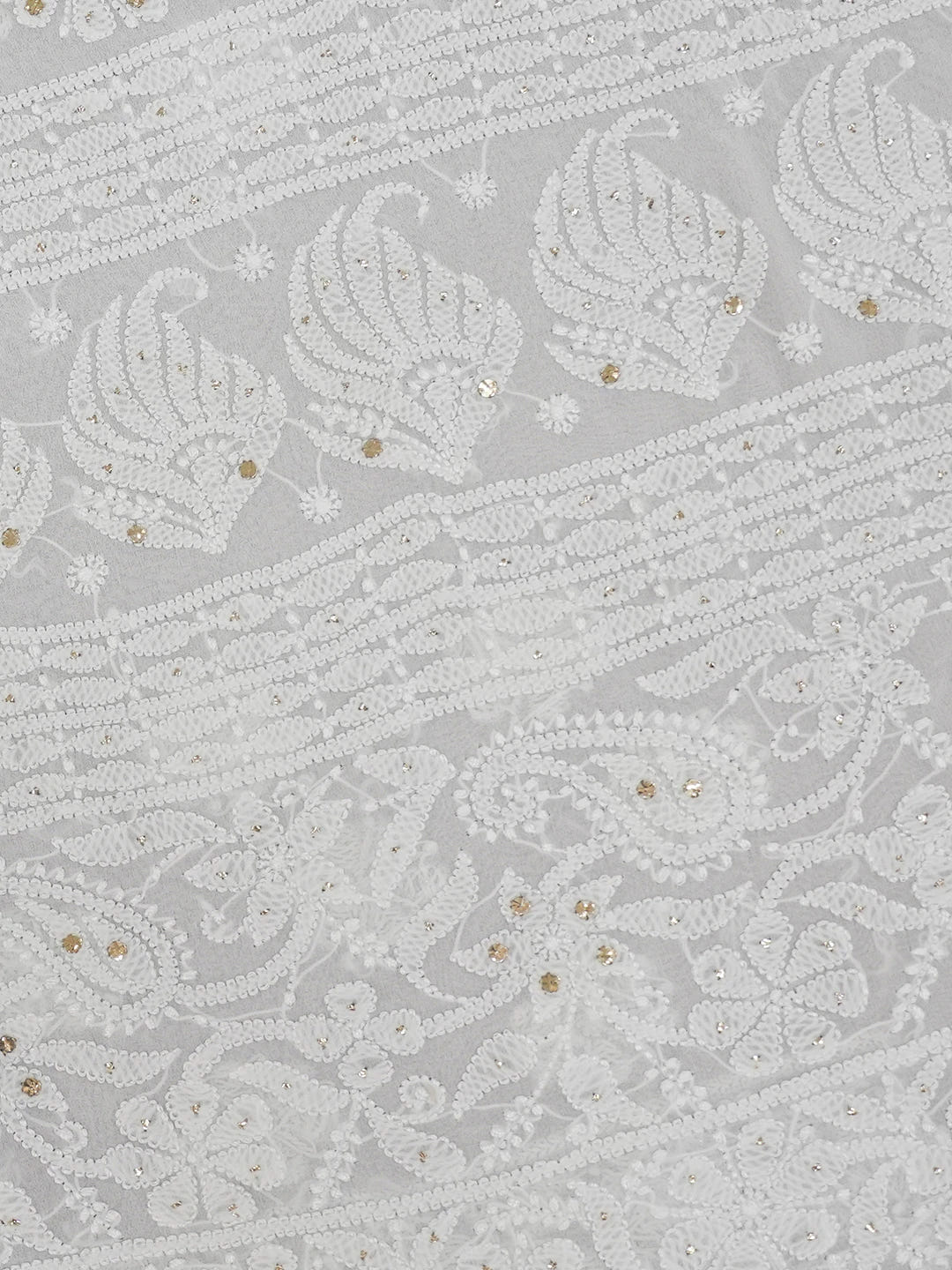 Ada Hand Embroidered White Pure Georgette Lucknowi Chikankari Saree and Blouse With Mukaish Work 01A620469