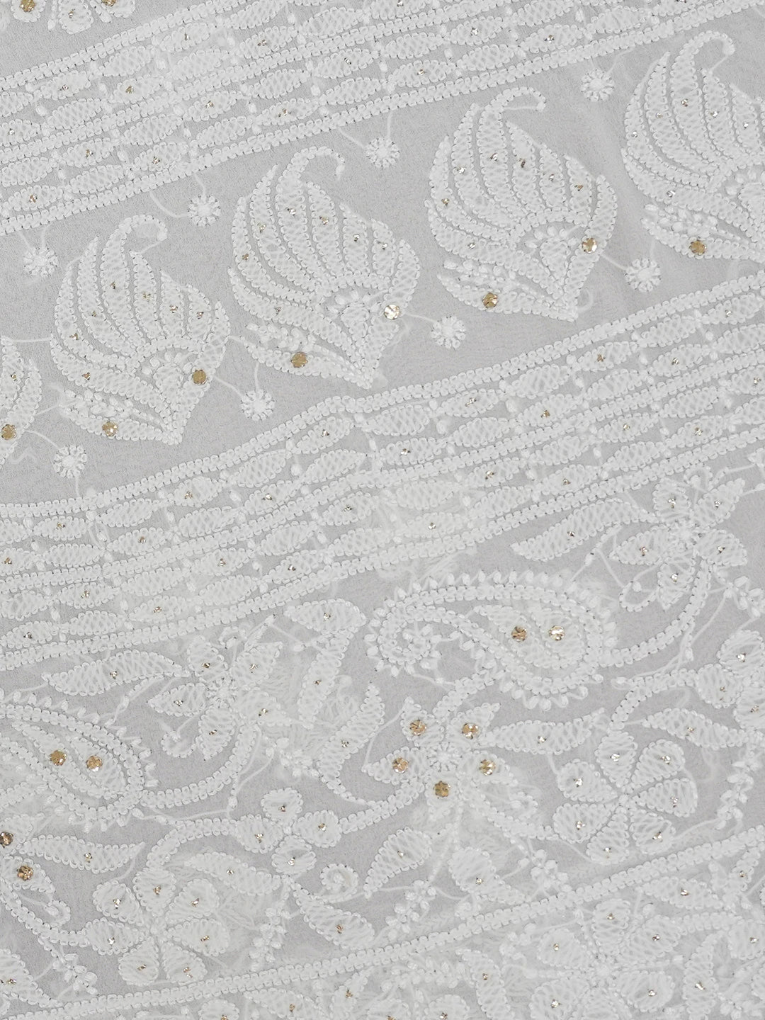 Ada Hand Embroidered White Pure Georgette Lucknowi Chikankari Saree and Blouse With Mukaish Work 01A620469