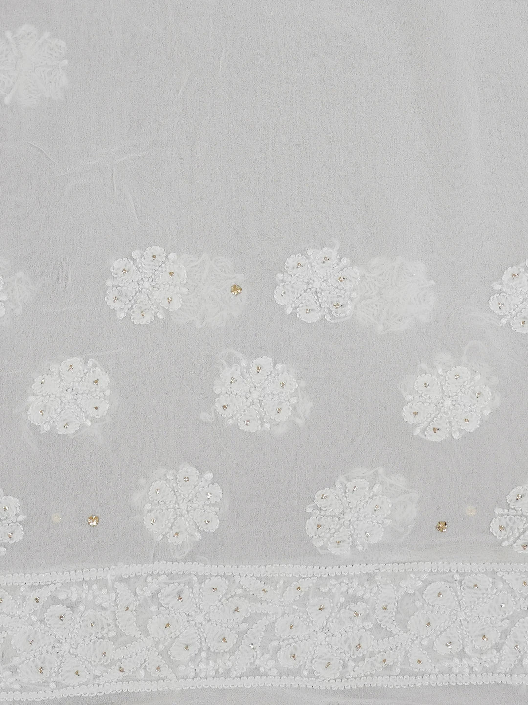 Ada Hand Embroidered White Pure Georgette Lucknowi Chikankari Saree and Blouse With Mukaish Work 01A620469