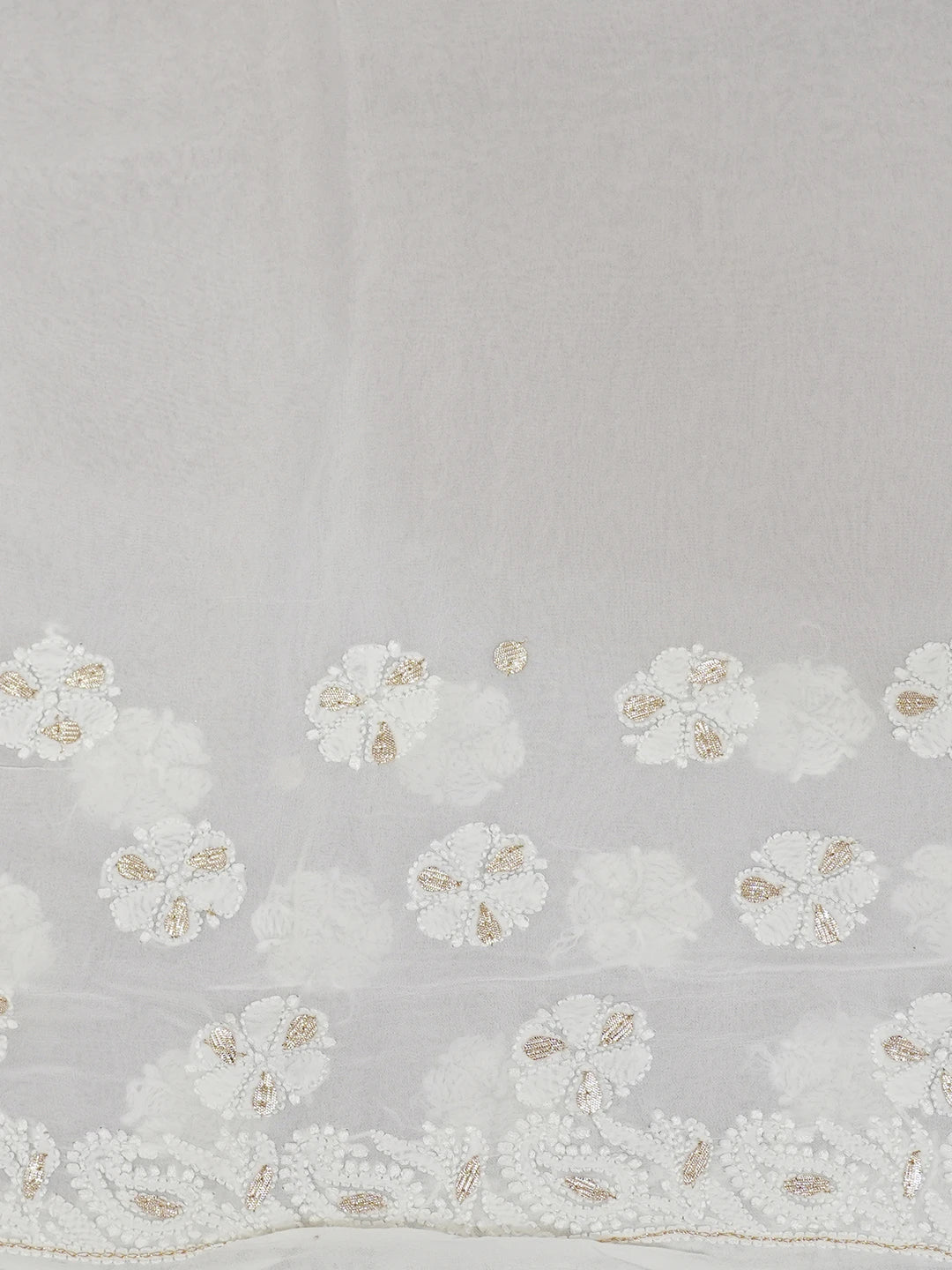 Ada Hand Embroidered White Faux Georgette Lucknowi Chikankari Saree and Blouse With Gota patti Work 01A583525