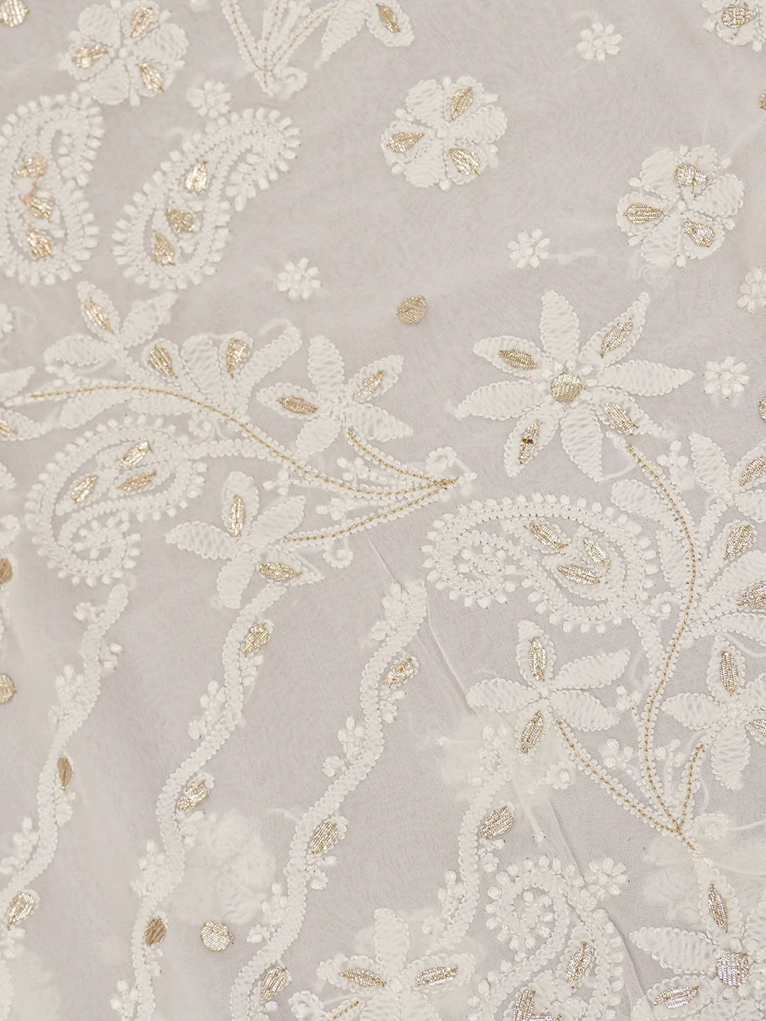 Ada Hand Embroidered White Faux Georgette Lucknowi Chikankari Saree and Blouse With Gota patti Work 01A583525