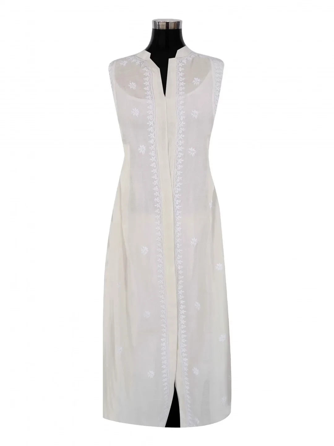 Ada Hand Embroidered Off White Chanderi Lucknowi Chikankari Unstitched Kurta Piece 01A248290