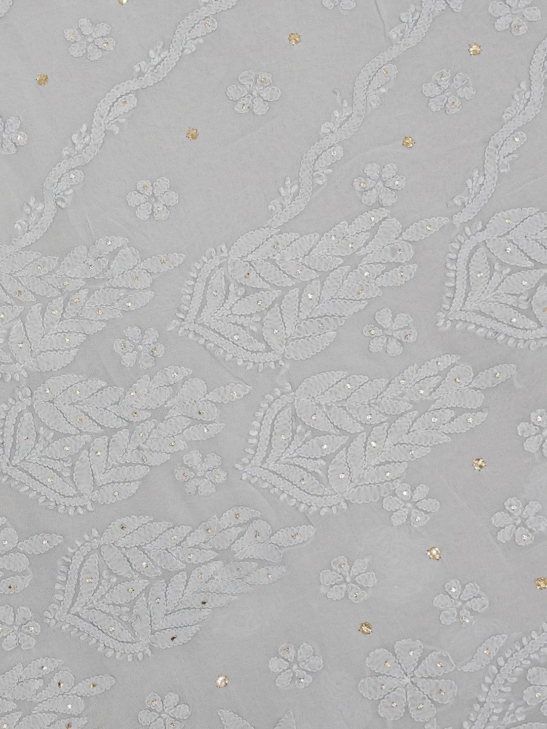 Ada Hand Embroidered Cadet Gray Viscose Georgette Lucknowi Chikankari Saree With Blouse And Muqaish Work 01A627604