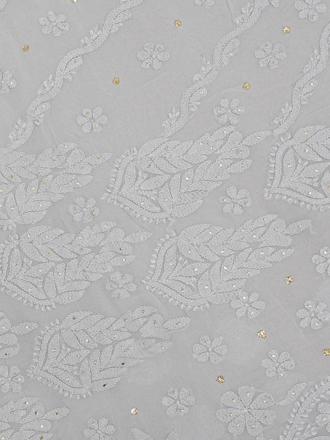 Ada Hand Embroidered Cadet Gray Viscose Georgette Lucknowi Chikankari Saree With Blouse And Muqaish Work 01A627604