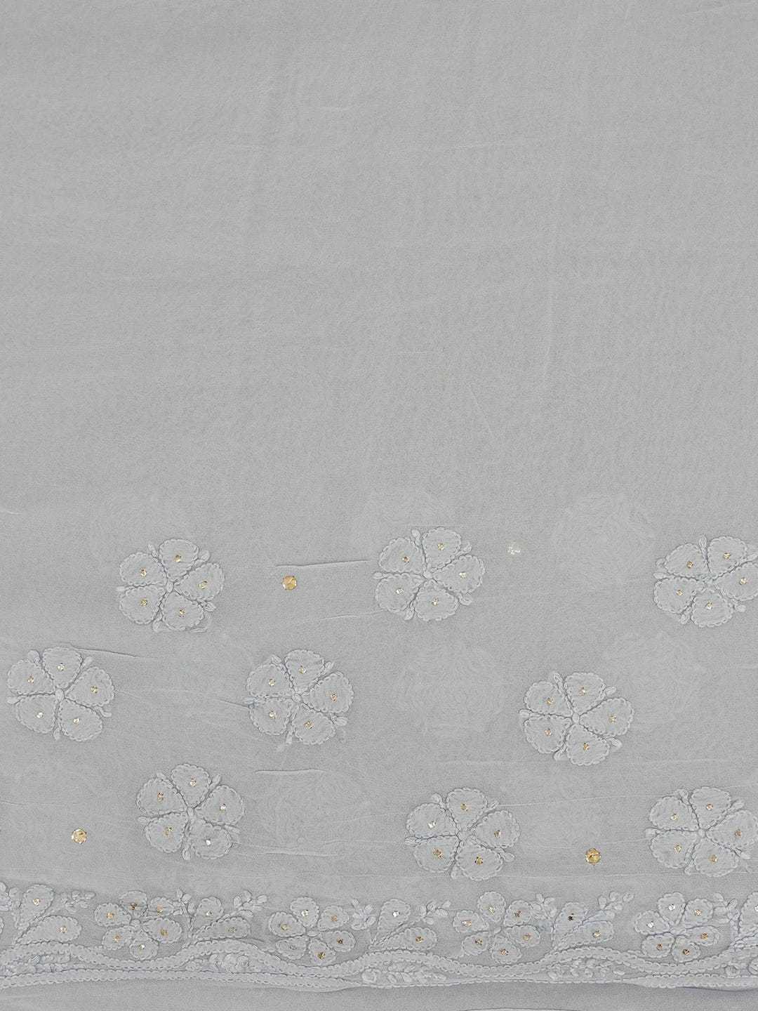Ada Hand Embroidered Cadet Gray Viscose Georgette Lucknowi Chikankari Saree With Blouse And Muqaish Work 01A627604