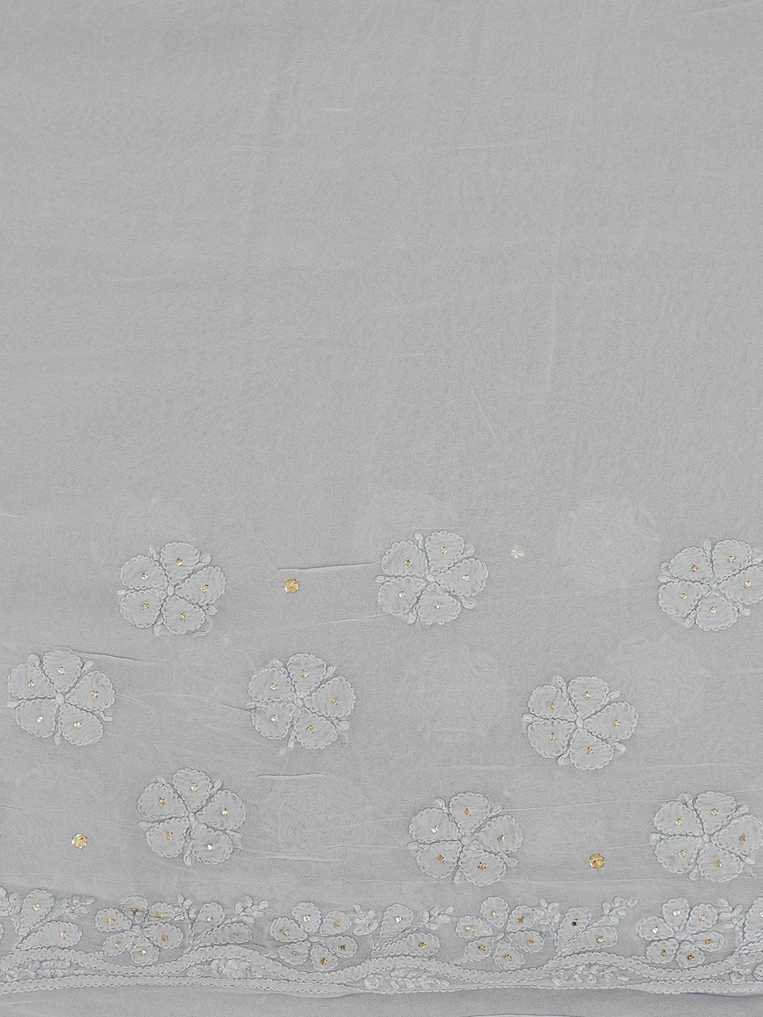 Ada Hand Embroidered Cadet Gray Viscose Georgette Lucknowi Chikankari Saree With Blouse And Muqaish Work 01A627604