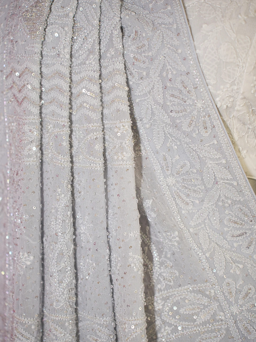 Ada Hand Embroidered Grey Viscose Georgette Lucknowi Chikankari Saree With Blouse And Sequinned Work 01A605352