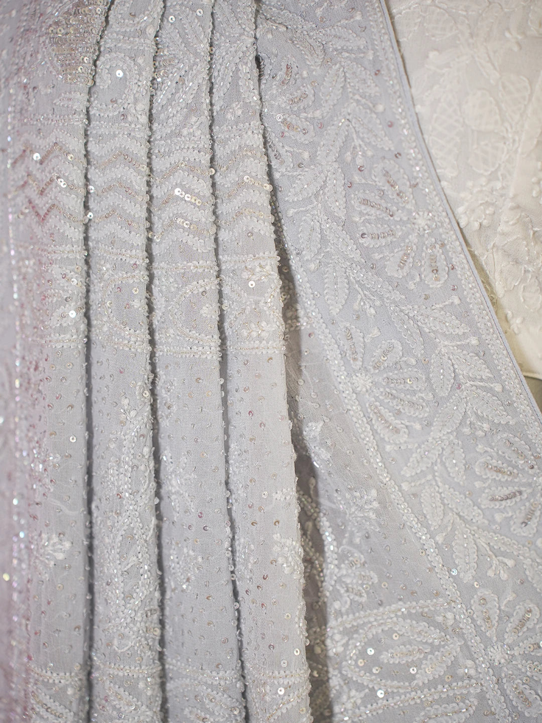 Ada Hand Embroidered Grey Viscose Georgette Lucknowi Chikankari Saree With Blouse And Sequinned Work 01A605352
